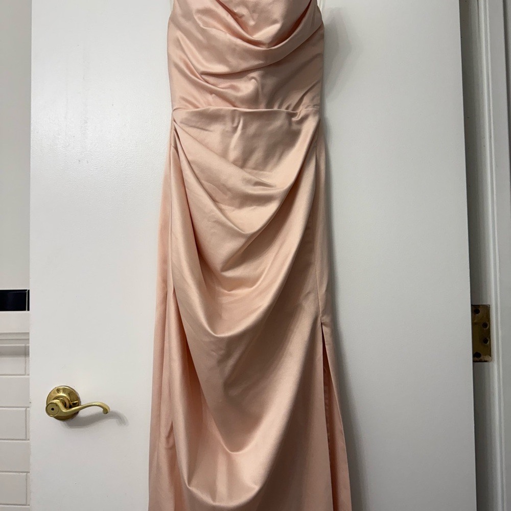 Adrienne Champagne Satin Strapless Gown - Picture 5 of 6